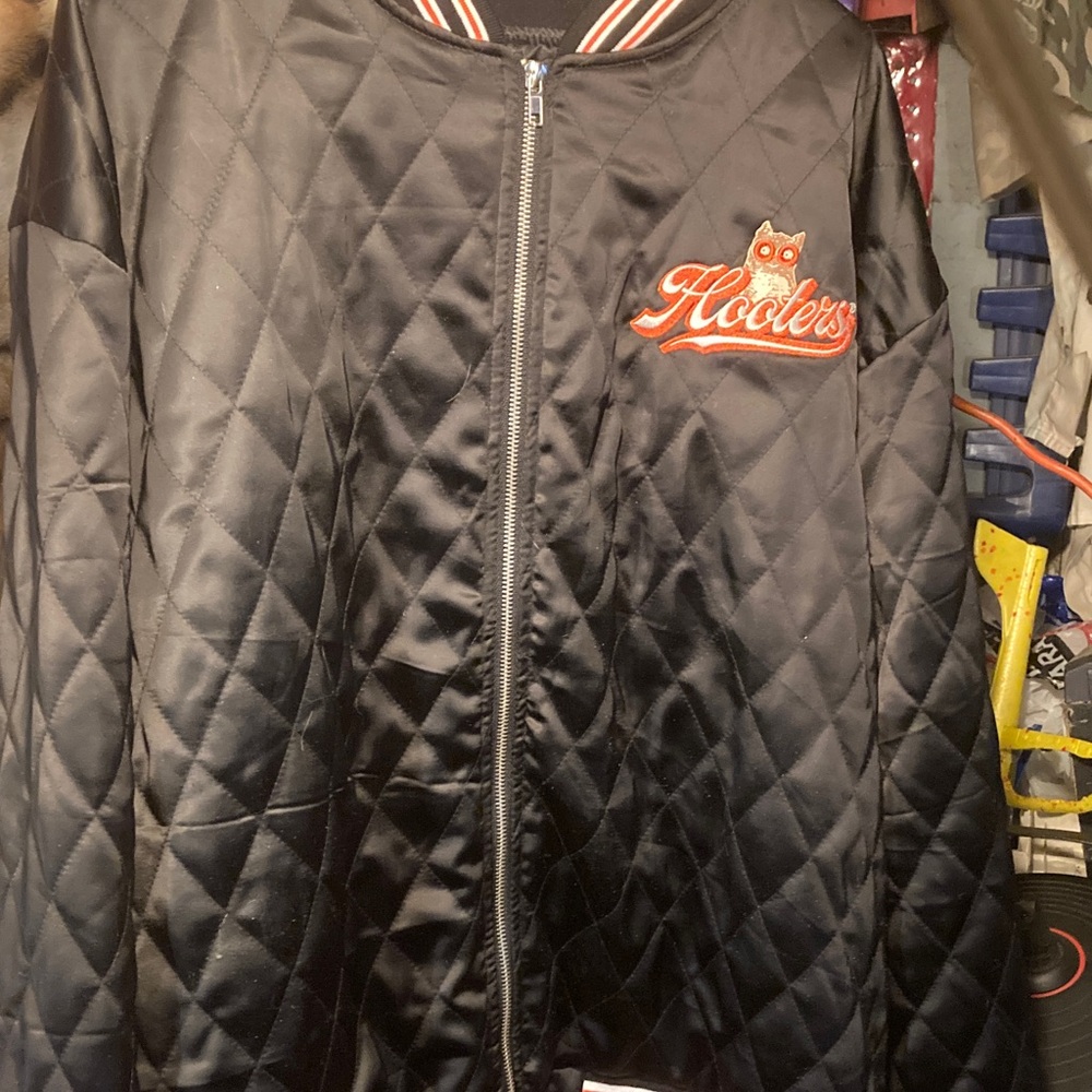 Hooters Black Quilted Jacket with Orange and White Logo